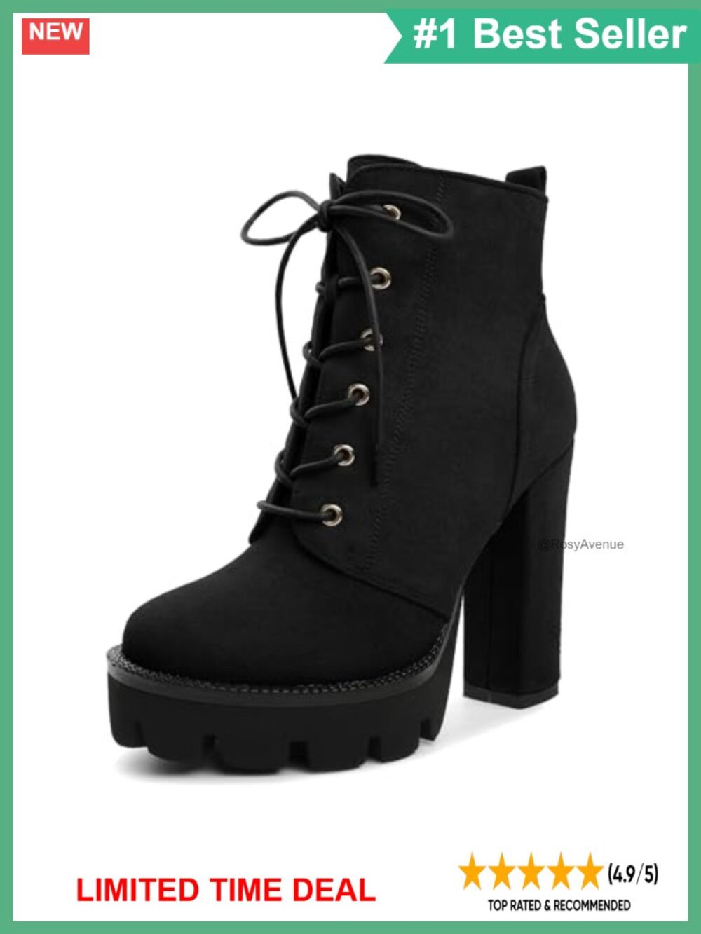 Women's Faux Suede Combat Ankle Boots Platform Block Heel Lace Up Booties